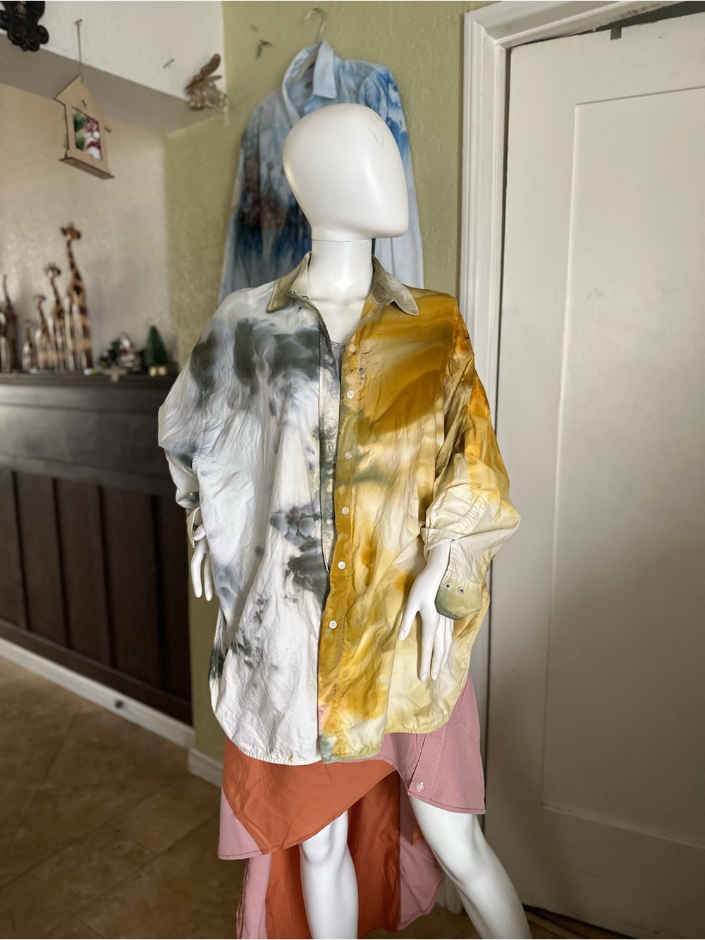 Zara Tie-Dye Button-Down Shirt - Yellow & Gray